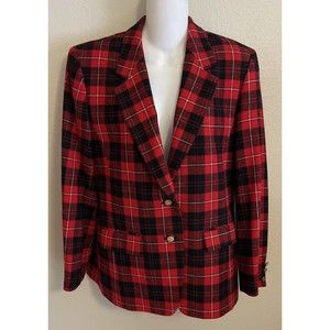 Vtg Pendleton Petite Blazer Women Sz 8 Wool Red And Black Plaid Made In The USA